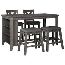Blending an industrial style with farmhouse, this dining table features a distressed table top and painted wood legs. Caitbrook 5 Piece Counter Dining Set Adams Furniture