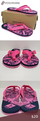Sperry Flip Flops Calypso Pink Fish Print Sandals In 2020 Printed Sandals Sperry Flip Flops Pink Fish