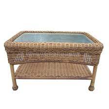 Cambridge brown rectangular wicker outdoor patio coffee table with faux wood table top featuring a boho style, this hampton bay featuring a boho style, this hampton bay cambridge outdoor coffee table is cozy and durable. Patio Garden Tables Wicker Outdoor Coffee Table Light Brown Resin Wicker Home Garden