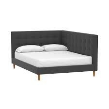 Sometimes you need to make a slit in the corner of the bedspred or quilt so it can go over the side rail and still hang right. West Elm X Pbt Grid Tufted Corner Platform Bed Pottery Barn Teen