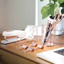 Rose Gold Office Supplies Scissors Tape Dispenser Stapler Clips Pen Cup And Pens I M Obsesse Cubicle Decor Stylish Office Supplies Gold Desk Accessories