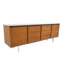 80w x 19d x 27h. Florence Knoll Style Slate Top Walnut Mid Century Credenza Media Cabinet Console