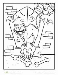Printable skeleton coloring page for kids. Skull And Cat Worksheet Education Com Cute Halloween Coloring Pages Halloween Coloring Halloween Coloring Pages