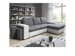 Ll découvrez nos canapés d'angle commandez en ligne sur maisons du monde livraison gratuite en boutique retours gratuits 14 jours. Canape Angle Convertible Simon Blanc Gris 2 Poufs Vente De Canape D Angle Conforama