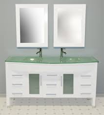 White bathroom vanities give your bath a beautiful and fresh artistic unrivaled by any other bathroom vanity cabinets. Cambridge 63 Inch White Double Sink Vanity Set Tempered Glass Top