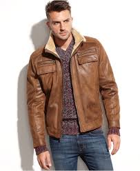 Calvin Klein Jacket Faux Shearling Lined Faux Leather Jacket Coats Jackets Men Macy S Leather Jacket Men Mens Shearling Jacket Leather Jacket