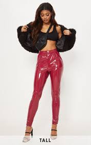 Tall Burgundy Vinyl Slim Leg Trouser Long Sleeve Shift Dress Slim Leg Pants Slim Legs