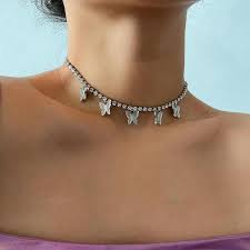 Mariposa Trending Chunky Crystal Butterfly Choker Necklace Choker Necklace Butterfly Necklace Silver Charm Choker
