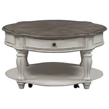 End table storage is covered with the lower shelf and upper drawer. Liberty Furniture Magnolia Manor Round Cocktail Table With Casters Darvin Furniture Cocktail Coffee Tables