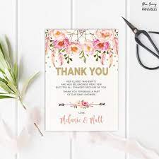 Boho Baby Shower Thank You Card Pink Gold Dream Catcher Etsy Baby Shower Thank You Cards Thank You Card Template Thank You Card Examples