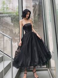 Black Elegant Strapless Evening Dress In 2020 Ankle Length Prom Dress Evening Dresses Short Black Evening Dresses