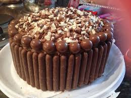 Chocolate Fudge Cake I Made With Fingers Malteasers And Choc Flakes To Decorate