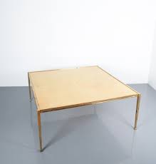 39 square x 16 high. Parchment Square Solid Brass Coffee Table France 1965