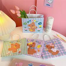 Milkjoy Cartoon Print Handbag Kawaii Bentoy Tote Large Capacity Present Paper Storage Bag 10pcs Bags For Women 20 Pastel Aesthetic Cute Stationery Soft Kidcore