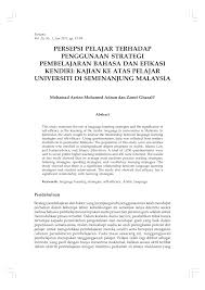 Teks baru mengekalkan makna penuh. Pdf Persepsi Pelajar Terhadap Penggunaan Strategi Pembelajaran Bahasa Dan Efikasi Kendiri Kajian Ke Atas Pelajar Universiti Di Semenanjung Malaysia