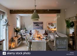 candle lit dining table in rustic