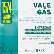 Em decorrência do aumento excessivo do preço do gás de cozinha, o governo está liberando o vale. Vale Gas Prefeitura De Jucas