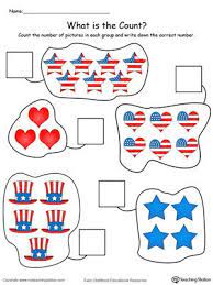 Help your preschooler learn to identify circle, stars, triangles and squares that are hidden in this scene. 4th Of July Count And Write The Number In Color Holiday Worksheets Fourth Of July Crafts For Kids Patriotic Math