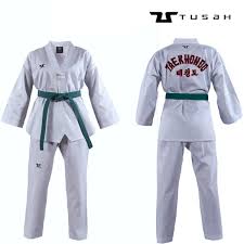 Tusah Kids World Taekwondo White V Neck Embroidered Uniform Taekwondo Gi Suit Dobok Tkd
