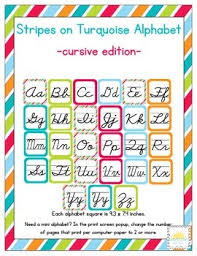 stripes on turquoise themed classroom abc cursive printables