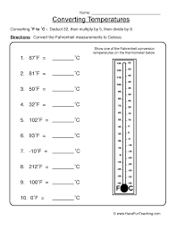 For example, if you were trying to convert 20 degrees celsius to fahrenheit, first you'd multiply 20 by 1.8 to get 36. Fahrenheit To Celsius Worksheet Have Fun Teaching
