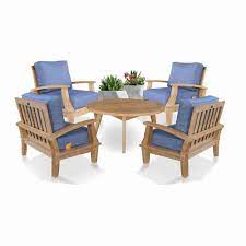 Tangkula 27 inch eucalyptus wood outdoor patio bistro table, round wooden table w/x base, coffee side bistro table for garden, backyard, patio, living room (teak) 4.7 out of 5 stars 59 $99.99 $ 99. 5 Pc Teak Deep Seating Conversation Set Bali With Rogan Teak Patio Furniture Teak Outdoor Furniture Teak Garden Furniture