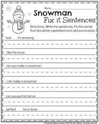 January Kindergarten Punctuation Worksheet Snowman Fix It Sentences Writing Sentences Worksheets January Kindergarten Kindergarten Worksheets