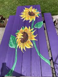Sunflowers Picnic Table In 2020 Diy Swing Garden Room Picnic Blanket