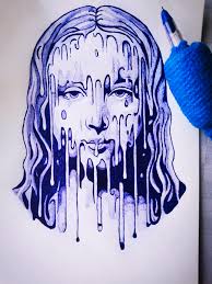 Tara Blue, fountain pen and ink brush