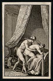 Sexuality man and woman in bedroom. A Man And A Woman Engaged In Sexual Intercourse Leaning On A Canopied Neoclassical Bed Etching Ca 1780 Wellcome Collection