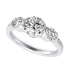 Platinum vatche 310 round and pear three stone engagement ring for 0.50ct center diamond (0.25ctw pear side. Half Bezel Three Stone Engagement Ring With Accented Side Stones Edwin Novel Jewelry Design