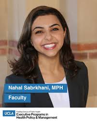 FACULTY UPDATE: Nahal Sabrkhani, MPH, teaches HLTADM 402: Management and  Organizational Behavior in Health Systems, in the MHA program. Nahal is the  Chief of Staff to the Market President at Optum California,