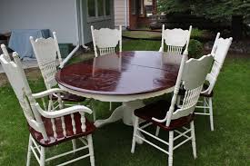 Refinished 1990s Oak Dining Set Chalk Paint And Dark Wax Plus Some Minwax Polyshades For The Table Top An Oak Dining Sets Kitchen Table Makeover Kitchen Table