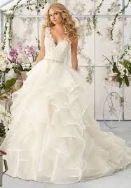 Tiered Organza Wedding Gown With Lace Appliqued V Neckline Lace Top Wedding Organza Skirt Wedding Dress Ball Gowns Wedding