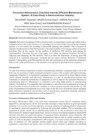 Our service team initially will start with inspection to identify any abnormal conditions. Pdf Preventive Maintenance Checklist Towards Effective Maintenance System A Case Study In Semiconductor Industry