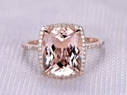 4 To 5 Carat Cushion Morganite Ring 14k Rose Gold Diamond Engagement Ring Stacking Band Halo Claw Prongs Pink Morganite Engagement Ring Morganite Engagement Ring Rose Gold Diamond Ring Engagement