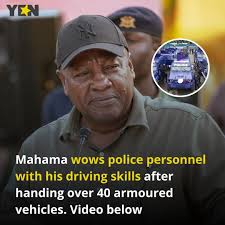 President Mahama handed over 40 armoured vehicles to the Ghana Police at a  short ceremony, where he exhibited his driving skills. Full details of the  story are below. Photo creditL John Dramani