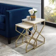 Inspired Home Mikio Gold End Table With Natural Marble Top Nesting End Tables End Tables Coffee Table