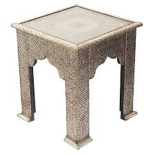 Moroccan Embossed Silver Side Table A Moroccan Silver Filigree Overlay Dresses This Compact End Table For A Unique Accent Beside The Sofa Or Used In A Pair As