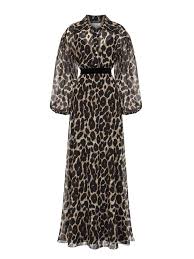 Nocturne Leopar Desen Sifon Elbise Sifon Elbise Elbise Moda Stilleri