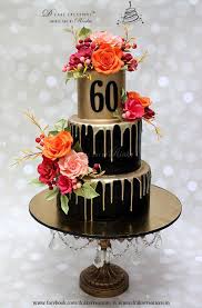 Best birthday gifts for mom at giftblooms.com. Three Tier Black Gold Cake With Sugar Flowers For 60th Birthday Birthday Cake For Mom Mom Cake 60th Birthday Cakes