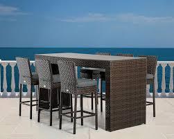 Sky indoor outdoor dining set with 8 dining chairs and one extendable table which extends from 102 to 118 inches. Modern Outdoor Bar Table Set 44p464 Set
