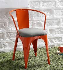 Buy Danlou Metal Chair With Cushion In Orange Colour By Bohemiana Online Tolix Replica Chairs Chairs Furniture Pepperfry Product Metal Chairs Iron Chair Iconic Chairs