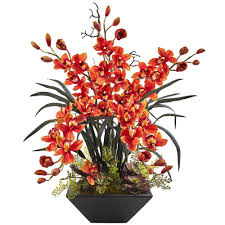 Did you scroll all this way to get facts about fake outdoor flowers? Nearly Natural Cymbidium Orchid With Black Vase 1404 Bg The Home Depot Orchid Flower Arrangements Artificial Orchids Artificial Flowers