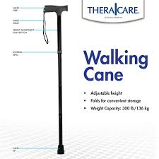 Thera|Care Adjustable Folding Walking Cane | 300 lbs ...