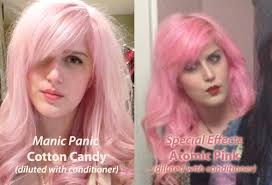 You can dilute the colour with conditioner to get a lighter colour, and apply to your hair as usual, then mix a tiny bit of the dye into a bottle of conditioner and use to refresh your colour in the shower after shampooing. Manic Panic Cotton Candy Pink Diluted Google Search Why Would U Add Conditioner To The Manic Panic Its Cotton Candy Pink Hair Hair Color Pastel Pastel Hair
