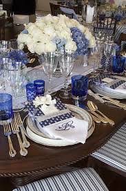 Monogrammed Napkins And Menus Add The Final Touch To Silver White And Crystal Place Settings White Table Settings Beautiful Table Settings Elegant Table