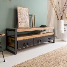 Réaliser une ossature de meuble à tenon, mortaises, et panneaux embrevés. Meuble Tv Industriel Bois Et Metal 3 Tiroirs Madeinmeubles