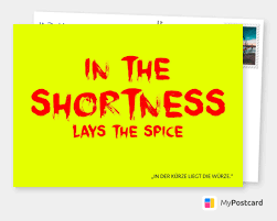 In The Shortness Lays The Spice Denglisch Echte Postkarten Online Versenden Humor Zitate Englische Zitate Zitate Lustig