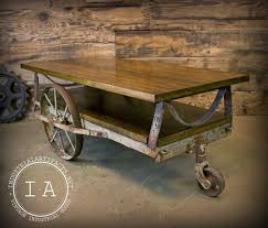 Vintage Industrial Janesway Rumble Factory Cart Railroad Cart Coffee Table Cast Iron Wheels In 2020 Cart Coffee Table Industrial Design Furniture Vintage Industrial Furniture